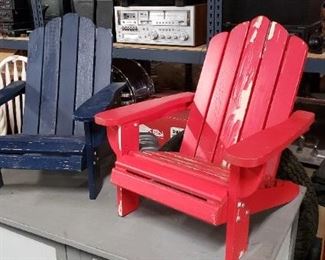 (2) Kids Uline Adirondack chairs 20.25"W x 20"D Floor to seat 8"H  (red needs to be repainted} Call