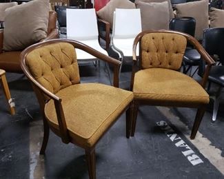 (2) Vintage MCM Mustard Seat & Tufted Back Wooden Frame Arm Chairs 25.5"W x 25"D x 31.25"H    $395