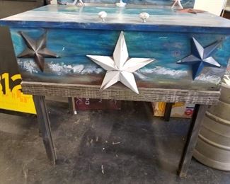 35.5" x 39"W x 25.5 Custom Artist Painted Nautical Themed Metal top & wood Frame Bar  $495