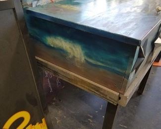 35.5" x 39"W x 25.5 Custom Artist Painted Nautical Themed Metal top & wood Frame Bar  $495