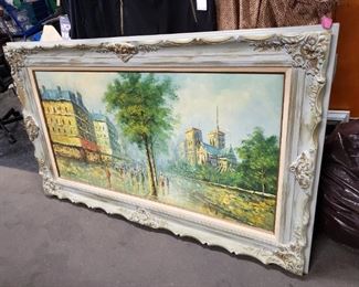 Large 58" x 34" x 2" Ornate Whitewashed Framed Wagner Signed Oil Painting  Call
