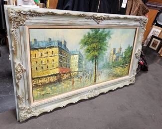 Large 58" x 34" x 2" Ornate Whitewashed Framed Wagner Signed Oil Painting  Call