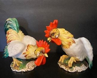1950's - 60's hand painted Italian ceramic fighting roosters To Register and To Bid go to https://capitolsalesservices.hibid.com 
