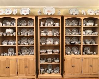 Extensive Collection of Spode Trade Wind Red, 3 of 7 Wood Bookcase/Display Cabinets by Stanton Fine Furniture