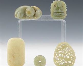 A Group of Five Carved Jade Ornaments 