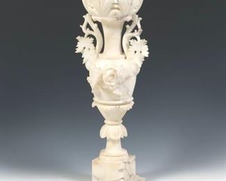 Alabaster Carved Vase on Pedestal 