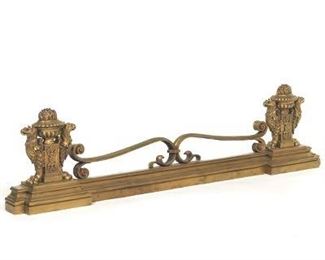 Antique French Empire Patinated Ormolu Bronze Griffins Adjustable Fireplace Fender, ca. 19th Century 