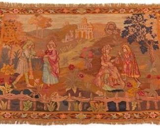 Antique French Fine Hand Knotted Pictorial Tapestry, ca. 1920s 