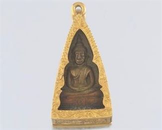 Antique High Karat Gold and Bronze Buddha in Dhyana Mudra of Contemplation Charm 