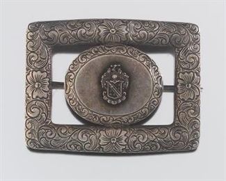 Antique Sterling Silver Armorial Belt Buckle Style Brooch 