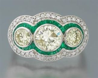 Art Deco Style Diamond and Emerald Ring 