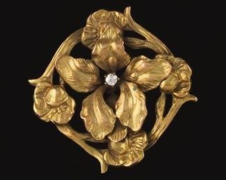 Art Nouveau Gold and Diamond Brooch 