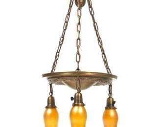 Art Nouveau Three Light Iridescent Glass Chandelier