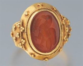 Carnelian Intaglio and Gold Ring 