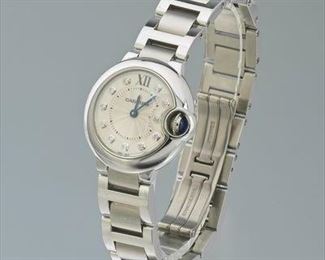 Cartier Ladies Ballon Bleu Stainless Steel Diamond Dial Watch 