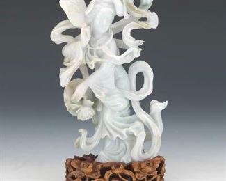 Carved Jade Guanyin on Stand 