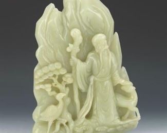 Carved Jade Mountain with a Scholar and Fawn 