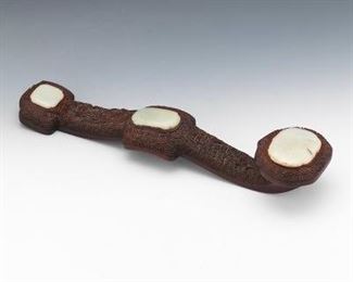 Carved Wood and Jade Ruyi Scepter 