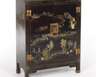 Chinese Black Lacquer and Gilt Design Wooden Cabinet