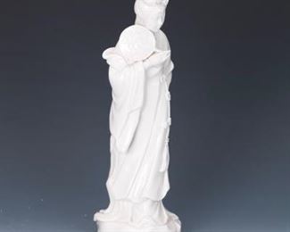 Chinese Blanc de Chine Court Lady Porcelain Sculpture, ca. Republic Period 