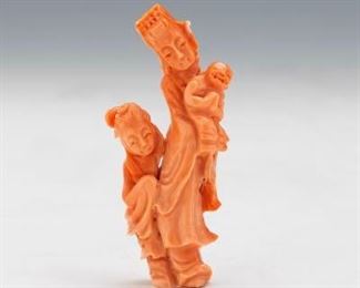 Chinese Carved Coral Figural Grouping 