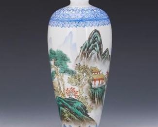 Chinese Egg Shell Porcelain Meiping Vase, Apocryphal Jiaqing SealMark, in Presenation Box 