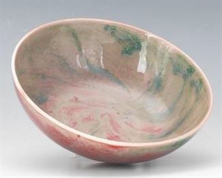 Chinese Porcelain Flambe Aubergine and Peach Bloom Glaze Footed Bowl, Kangxi Apocryphal Marks 