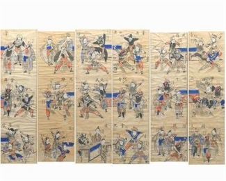 Chinese Scroll Paintings Depicting Peking Opera Performances, Set of Six
