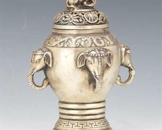 Chinese Silver Color Metal Elephants Incense Burner, Great Qing Mark 
