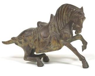 Chinese Tang Dynasty Style Patinated Bronze Horse Sculpture 
