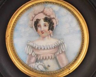 Early 19th Century Miniature Portrait on Bone, in Wooden Frame 