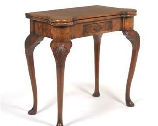 English Burlwood Game Table, ca. Late 19th Century 