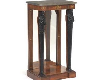English Rosewood, Brass Inlaid and Ebonized Wood Pier Table with Mirrored Back, ca. late 19th Century 