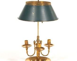 French Bouillotte Lamp with Green Tole Shade, Electrified