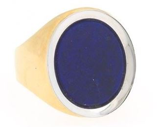 French Gentlemens TwoTone 18k Gold and Lapis Lazuli Ring