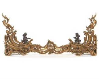 French Gilt Bronze Rococo Style Adjustable Fireplace Fender 