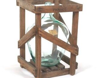 French Retro Glass Demijohn in Wooden Crate 