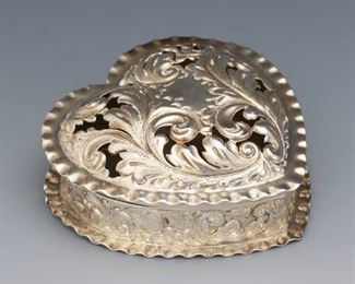Gorham Sterling Silver Heart Vanity Box, ca. Last Quarter 19th Century 
