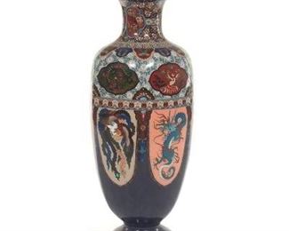Impressive Palace Size Cloisonne Enamelled Dragon and Phoenix Vase 