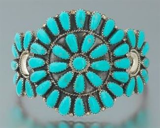 June Perry Navajo Native American Sterling Silver and Turquoise Bangle 
