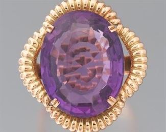 Ladies Amethyst and Gold Cocktail Ring 