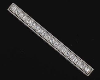 Ladies Antique Platinum and Diamond Signed Bar Brooch