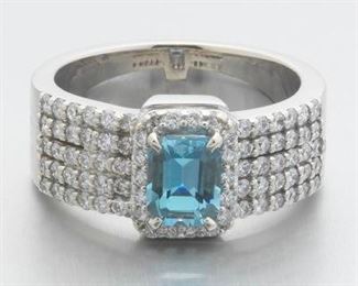 Ladies Aquamarine and Diamond Ring