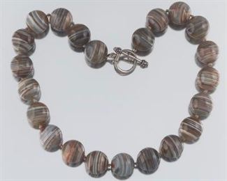 Ladies Artisan Sterling Silver and Banded Agate Celestial Necklace 