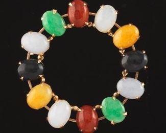 Ladies Colored Jadeite Circle Brooch 