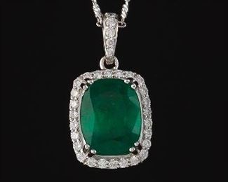 Ladies Emerald and Diamond Pendant on Chain, IAS Report 