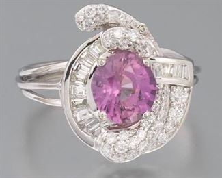 Ladies Fancy Pink Sapphire and Diamond Ring, GIA Report 