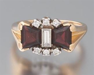 Ladies Garnet and Diamond Bow Ring 