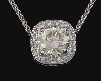 Ladies Gold and 1.70 ct Diamond Solitaire and Diamond Slider on Chain 