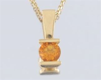Ladies Gold and Amber Citrine Pendant on Chain 